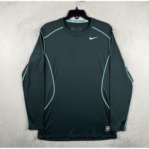 Nike Pro Combat Shirt Mens Medium Fitted Green Long Sleeve Dri-Fit Wicking Gym